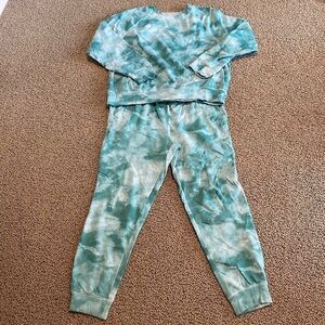 Tie Dye Green & White Jogger Set Size:Top-Medium;Bottom-Small Like New